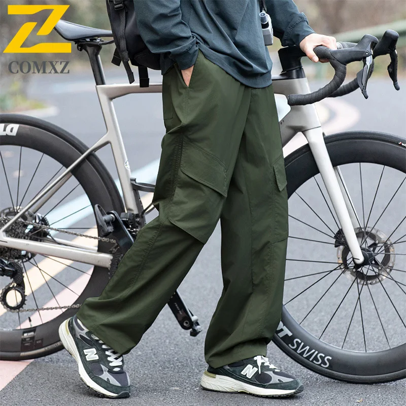 Male Cargo Pants 2025 Autumn Lightweight Adjustable Waist Buckle Water Repellent Trousers Camping Cycling Utility Sweatpants