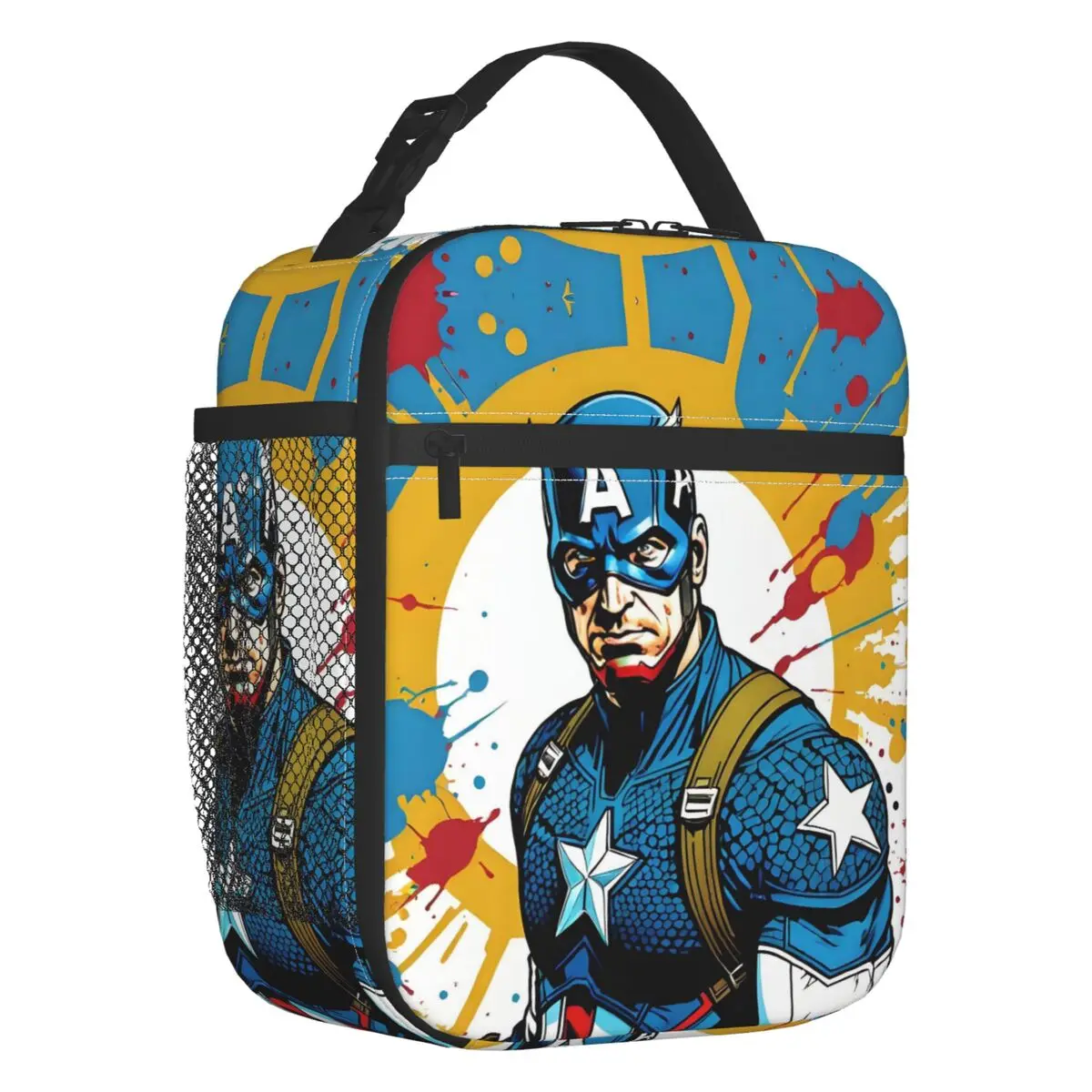 Custom Captain America Colorful Graffiti Insulated Lunch Bags Anime Cartoon Portable Thermal Cooler Bento Box Work School Travel