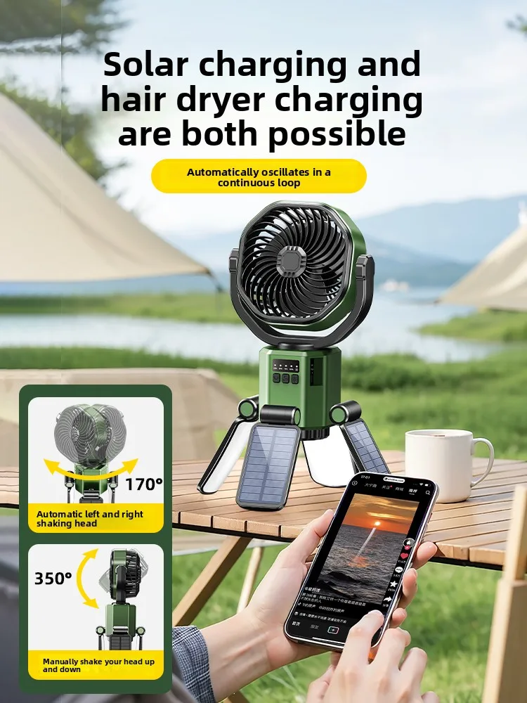 Solar fan outdoor camping lighting charging camping hanging tent special wind long battery life new model