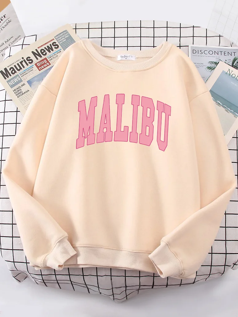 Malibu Los Angeles California Printed Hooded Thick Fashion Fleece Clothes Warm Casual Woman Hoodies Oversized Winter Women Hoody