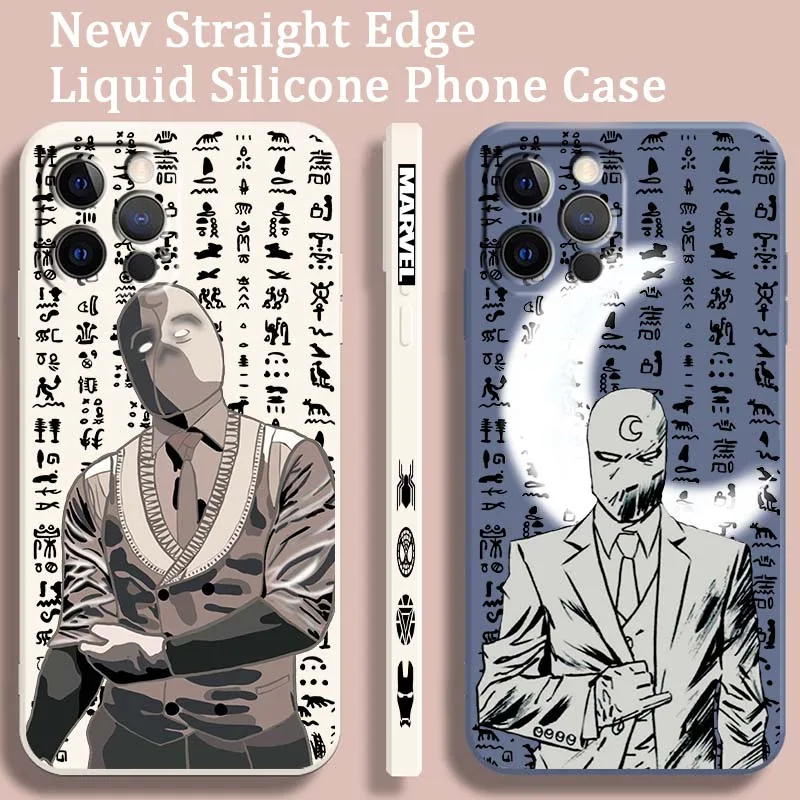 

Marvel Moon Knight Phone Case For Apple iPhone 16 15 14 13 12 11 XR XS X Pro Max Plus Liquid Left Rope Soft Cover