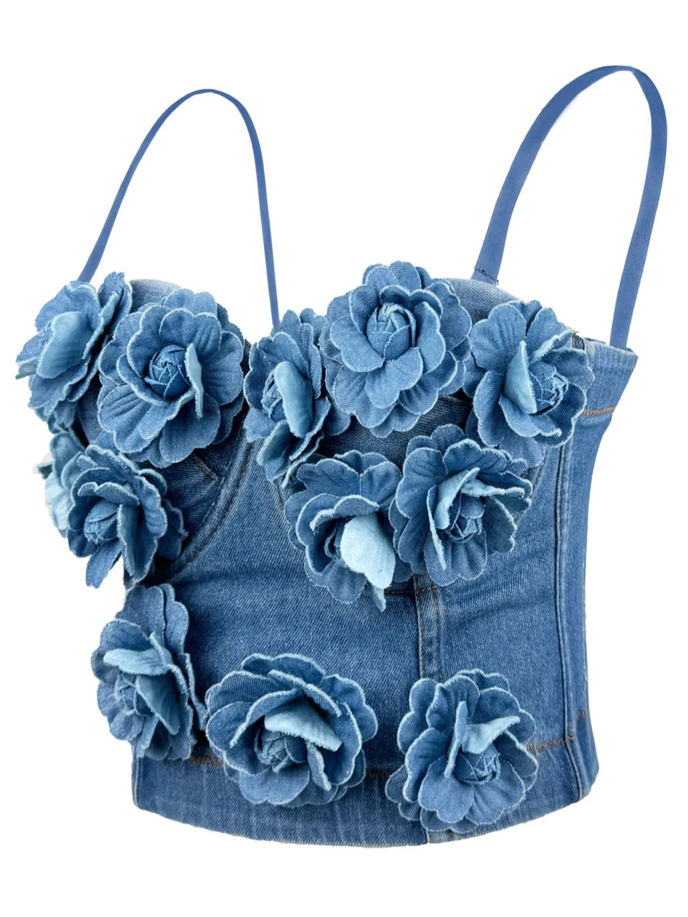 Sexy schwarzes rückenfreies Blumenkorsett Crop Top Damen Sommer Body Hotwife Club Party Tank Tops Frau abgeschnittenes Neckholder Top Denim Bustier