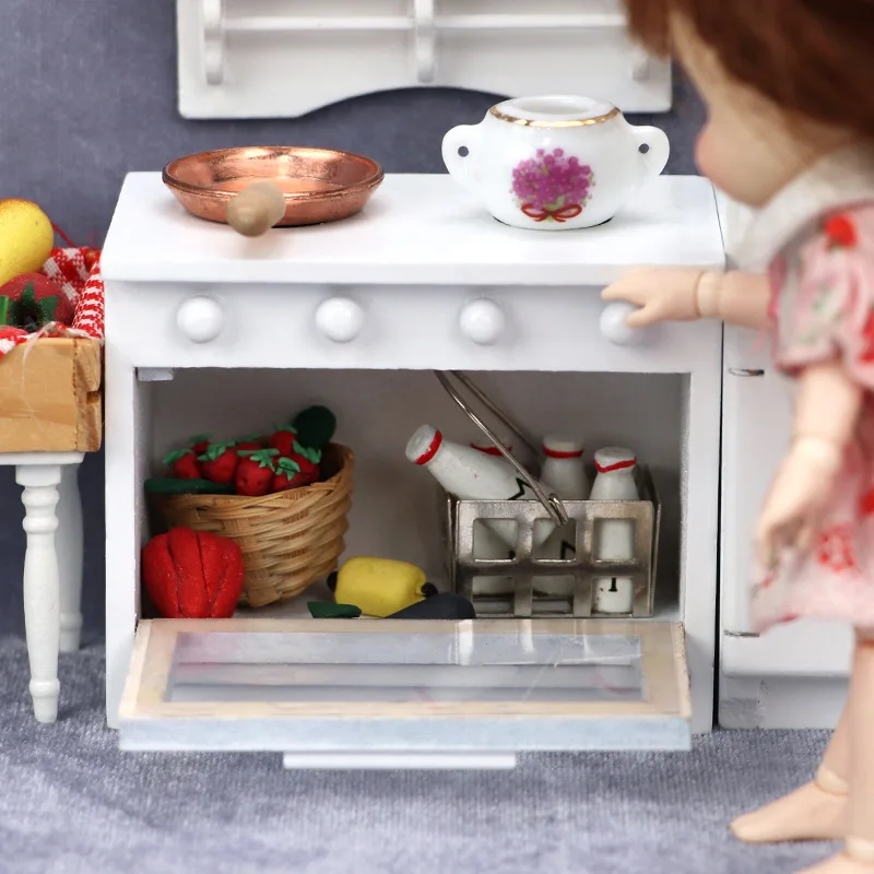 1:12 스케일 인형집 미니어처 화이트 가스 스토브 - 역할 놀이 장식 소품용 나무 주방 가구