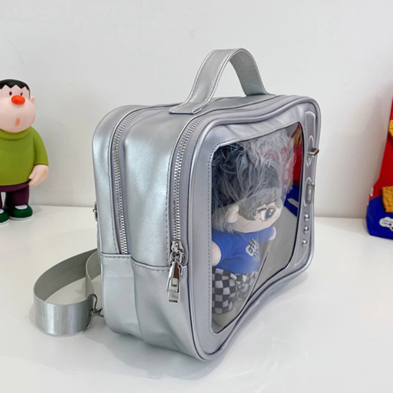 Y2K اليابانية Kawaii TV تصميم Ita حقيبة لطيف بولي PU حقيبة كتف جيب شفاف Harajuku حقيبة كروسبودي للنساء حقائب الظهر الموضة