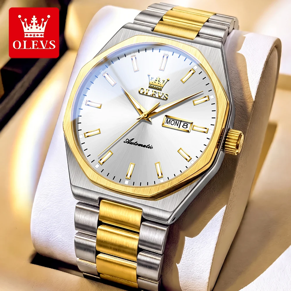 OLEVS 6786 Diving  Automatic Mechanical Men's Watch Luxury Dual Calendar Display  Waterproof Super Luminous Wristwatch Gifts