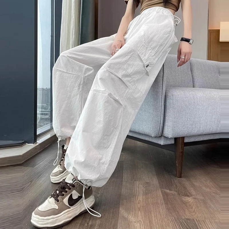 Autumn Women Korean Version Baggy High Waisted Cargo Pants Lady Concise Oversized Leisure Daily Wide Leg Straight Leg Trousers