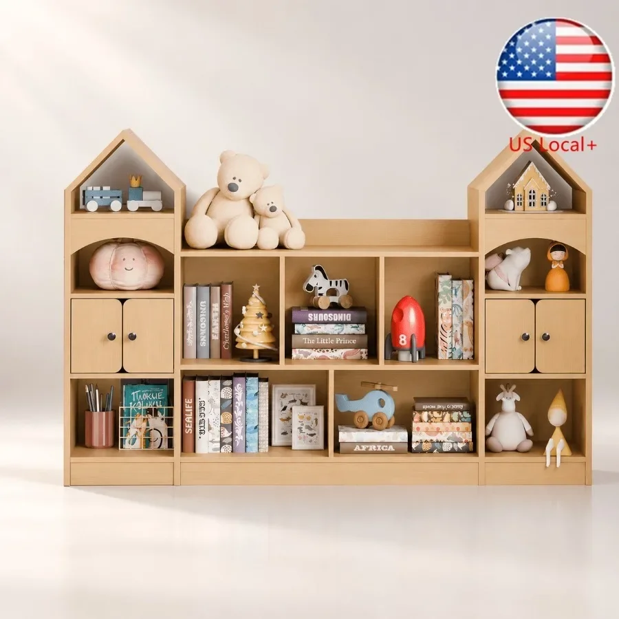 Castle Shape 's Bookshelf in Oak: Multifunctional Toy Storage Organizer Display Case for Playroom, Room, Living Room