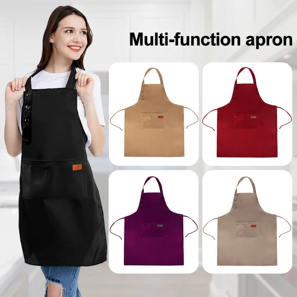 

Solid Color Adjustable Bib Apron Waterproof Stain-Resistant with Two Pockets for Kitchen Chef Baking Cooking BBQ
