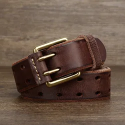 The first layer of cowhide belt hole free size quality jeans  strap vintage buckle waist  metal genuine luxury mens leather belt