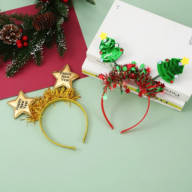 New Year Star Headband Gold Silver Star Happy New Year Christmas Party Head Band Kids Adults Happy New Year Party Decor Hairband