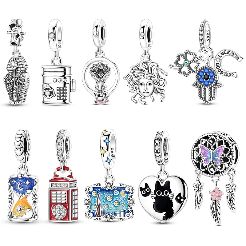 925 Sterling Silver Charms Beads Hourglass Van Gogh Starry Night Painting Pendants Fit Women Girls Original Bracelet DIY Gifts