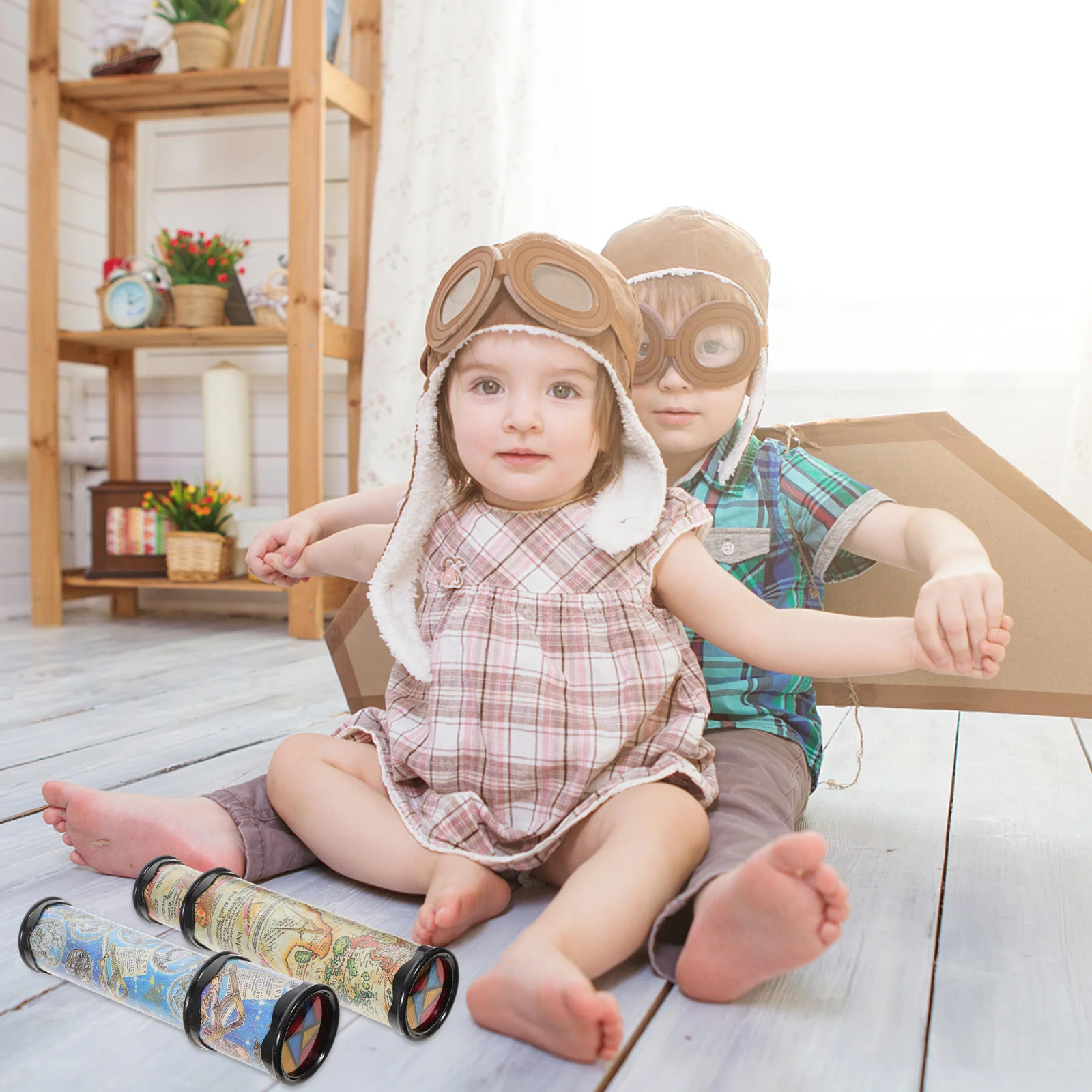 2pcs 회전 만화경 어린이를위한 교육용 플라스틱 스코프 시각 학습 손-눈 조정 개발