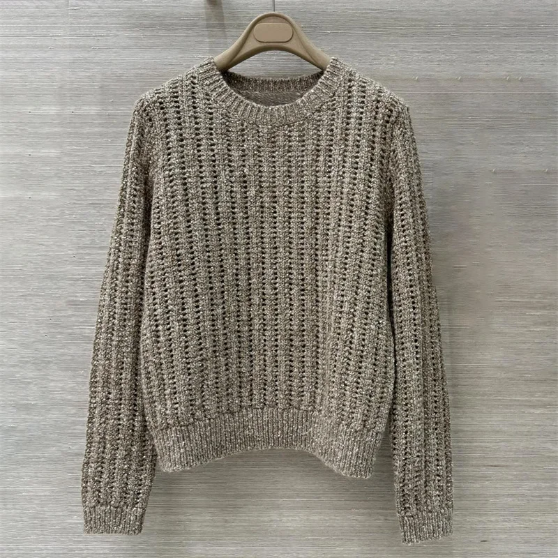 

Women's sweater New elastic knitted slim fit long sleeved top for autumn 2025 wool blend Knitwear Round neck slim fit pullover