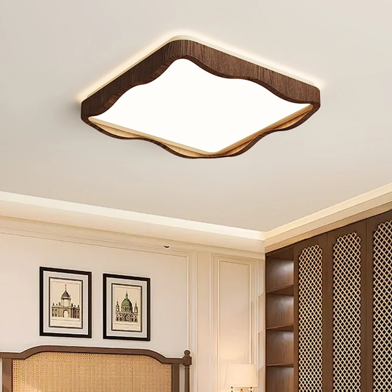 Chinese Retro Style Full Spectrum Eye Protection Living Room Bedroom Light Minimalist Style Walnut Wood Grain LED Ceiling Light