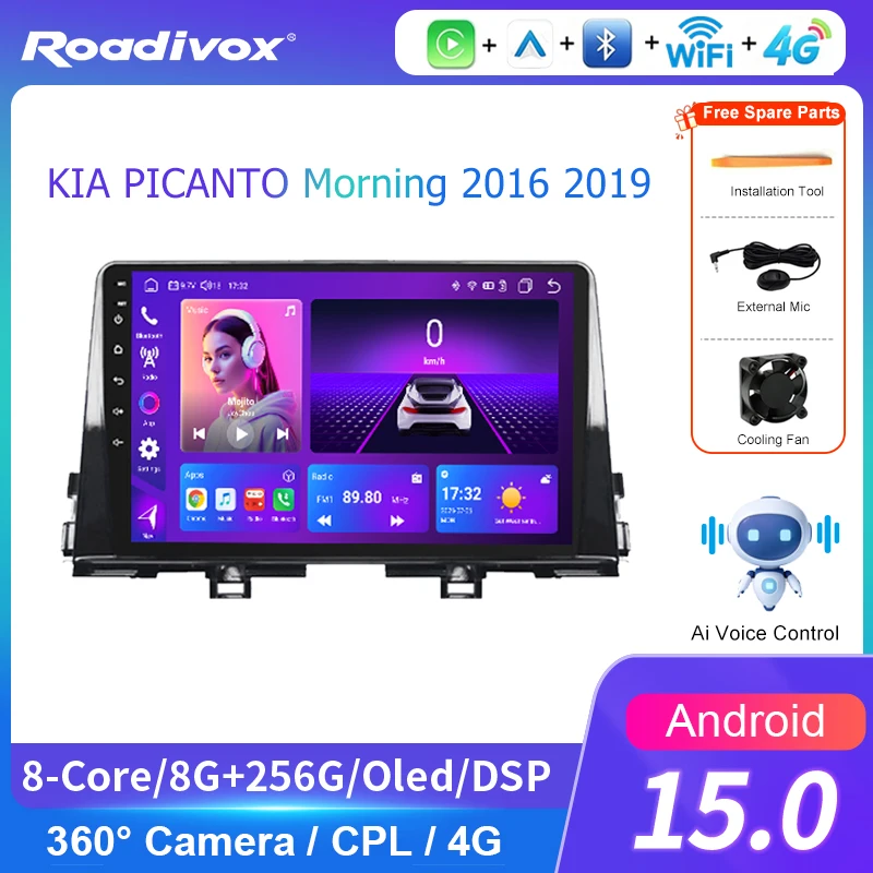 AI VOICE roadivox Android car radio for KIA PICANTO Morning 2016 2019 stereo GPS Navigation video Multimedia Player tape