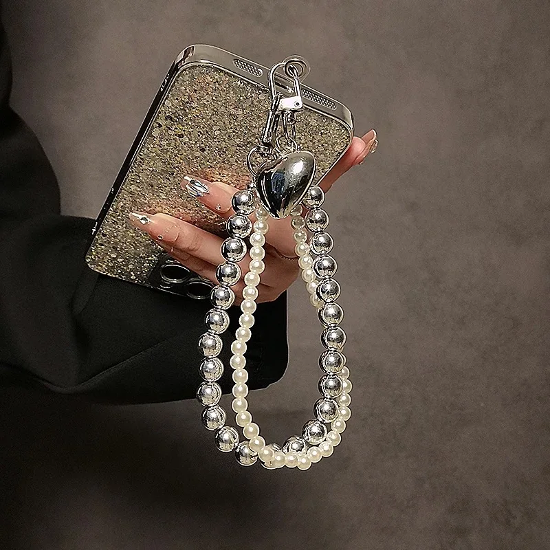 ZAKOL Love Sliver Color Bead Phone Charm With Y2K Accessories Keychain Camera Bag Pendant Hanging with IPhone Keychain
