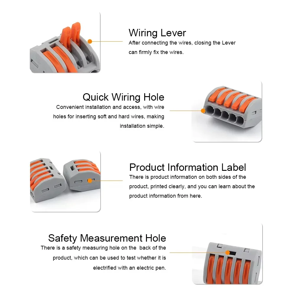 55 موصلات سلكية سريعة، موصلات رافعة دفع سريع، كتل طرفية كهربائية مع صندوق تخزين، للأسلاك #4