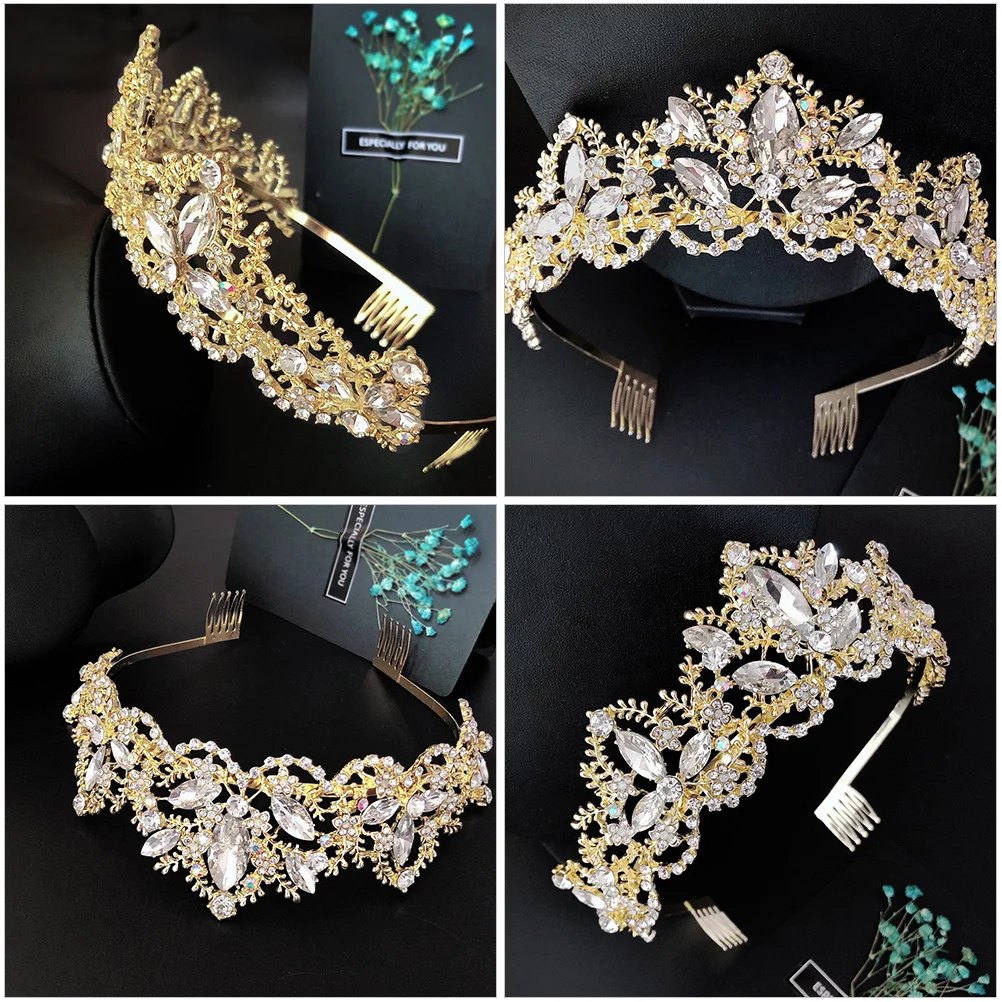 

Bride Crown Headdress Rhinestone Leaf Modeling Unique Decor Girl Tiara Wedding Bridal Practical Long Wear Durable Comfortable