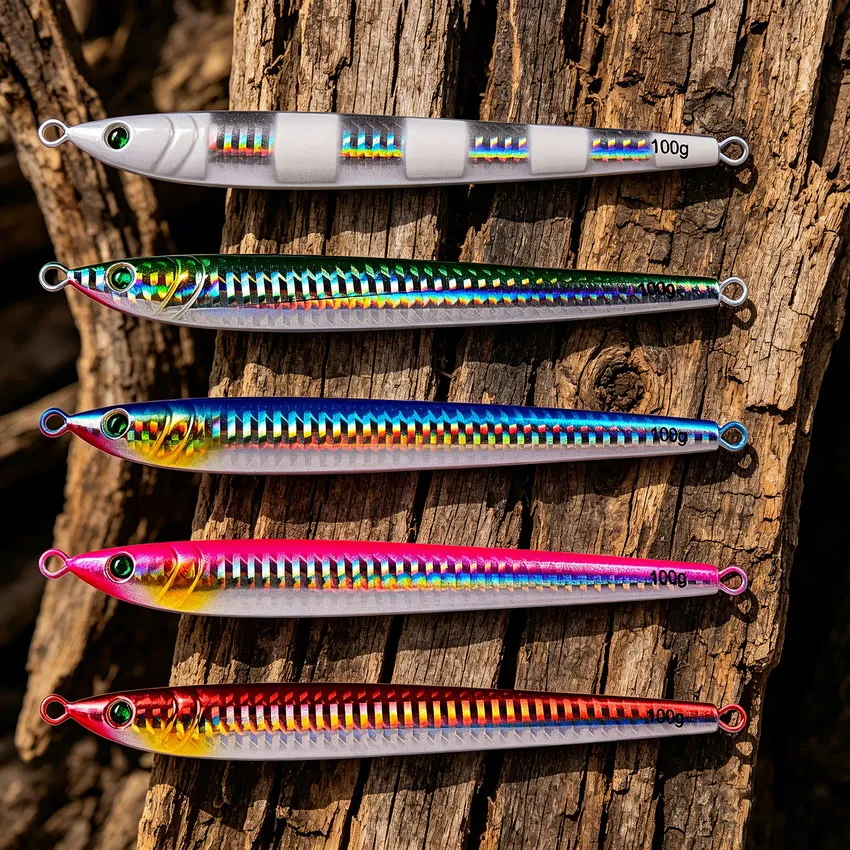 1szt Wolniejsza długa metalowa przynęta wędkarska z haczykiem Wolno obsadzana łyżka jigowa 60G 80G 100G Sztuczna metalowa przynęta na brzegi Sea Tackle — zdjęcie 5