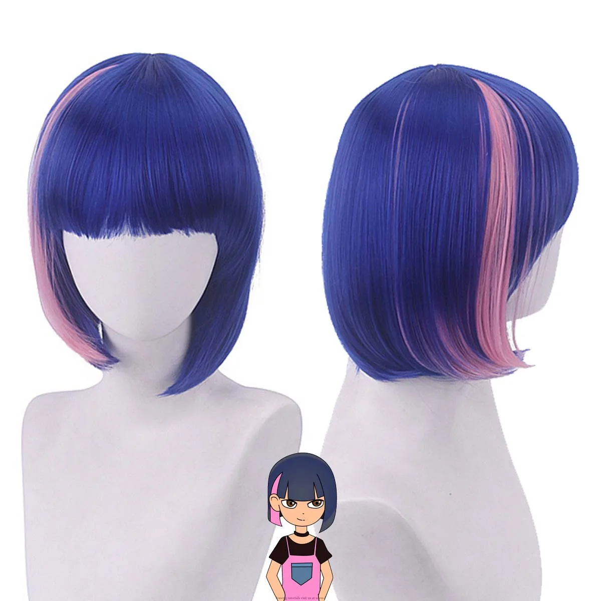 Assassin Wu Liuqi Cosplay Wig Coke Short Hair Mixed Blue Heat Resistant Synthetic Hair Halloween Party