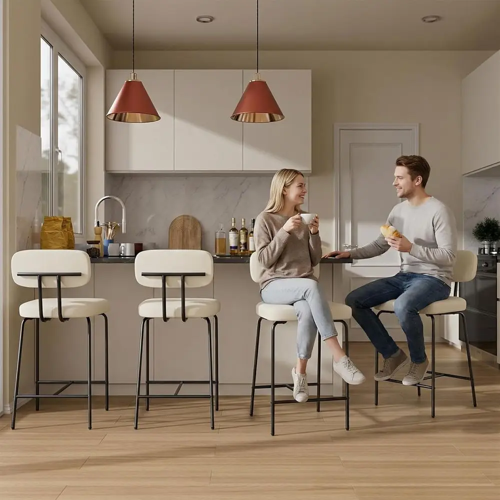 Bar Stools Set o 4, Kitchen Counter stools with Backs and Metal Legs, 26 inch Barstools or Counter Height, abric in White - view 4