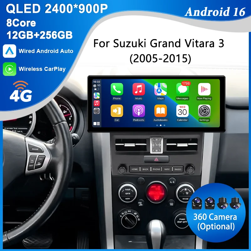 For Suzuki Grand Vitara 3 2005‑2015 12.3 inch Android 16 BT 4G WiFi GPS IPS Touch FM RDS DSP Car Stereo Multimedia Player Unit