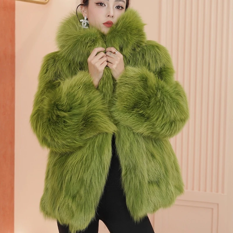 YOLAIFAIRYautumn and winter Korean-style Fox real fur whole warmth overcoat Hooded long-sleeved commuter style fur coatшуба 2025