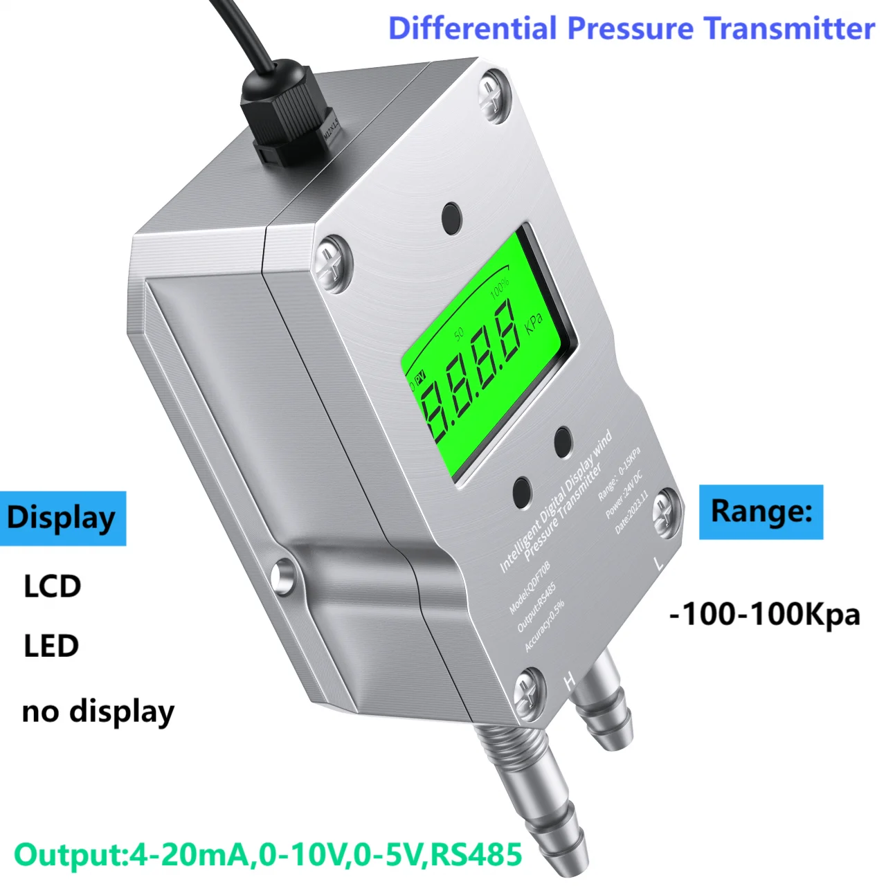 Transmissor de pressão diferencial 4-20ma micro diferença 0-10v sensor de pressão de ar 500pa 30kpa 60kpa conversor de pressão do vento