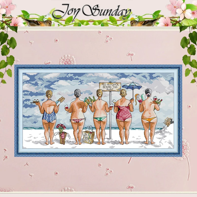 

Beach Party Cartoon Patterns Counted Cross Stitch Set DIY 11CT 14CT 16CT Stamped DMC Cross-stitch Kit Embroidery Needlework