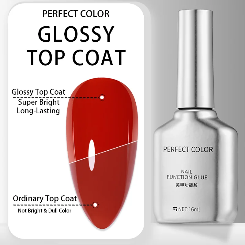 PERFECT COLOR Top Coat Gel Nail Polish 1Pc 16ml Clear Gel Nail Polish Glass Top Coat High Protection Still Shining LED UV gel