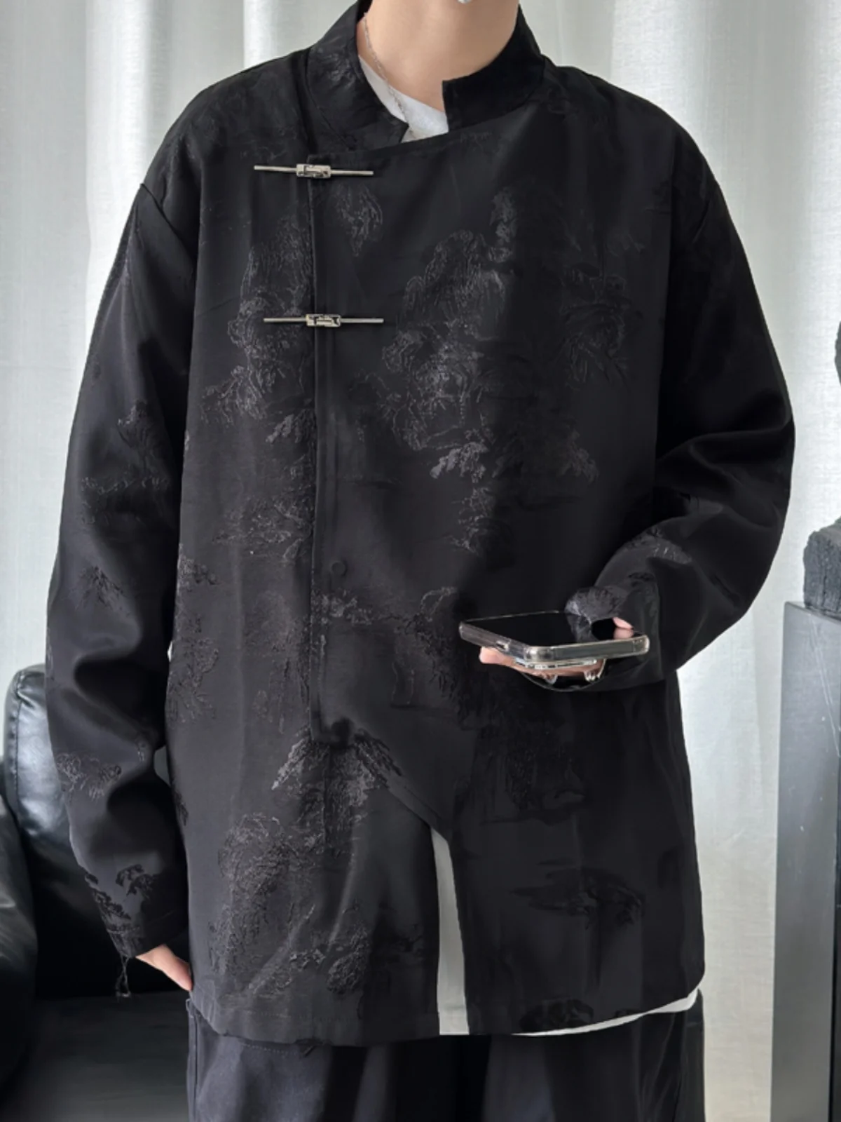 

New Chinese Sle Artistic Jaet for Young Men with Button Design Large Size Spring Autumn Casual Outerwear Trendy Streetwear