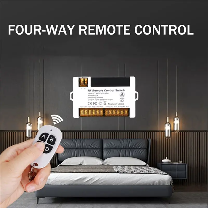 AC23-2X 4 Channel Wireless Relay Remote Control Switch 433.92 Mhz RF AC90-250V 10A Relay Receiver With 4 Remote Control