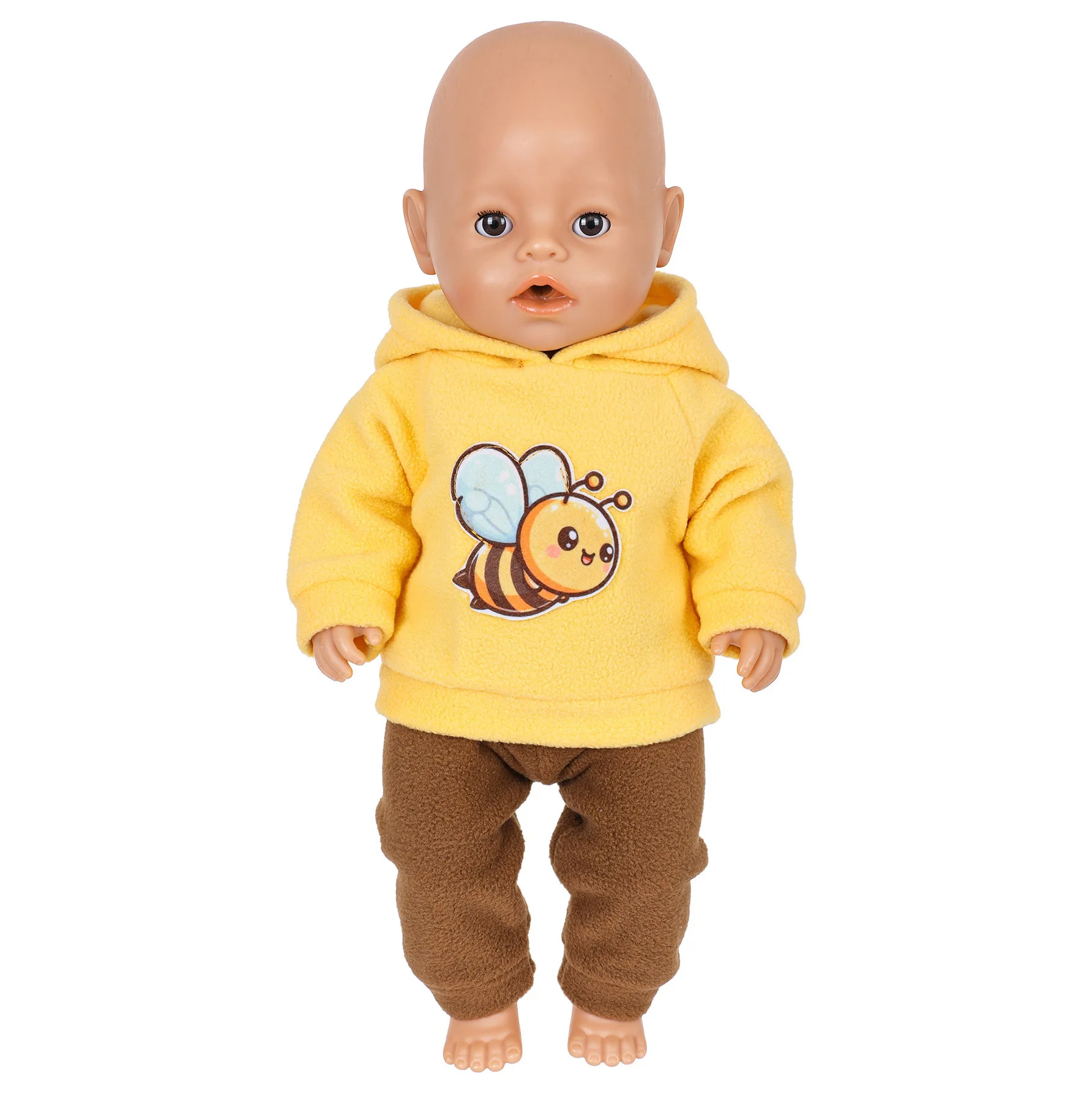 新しい43cm（18インチ）ドール用ジャンプスーツ、リボーンドール用キュートな漫画風スポーツフーディーパンツセット、アメリカンガールドール服ギフト