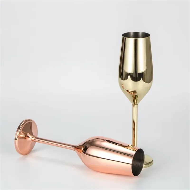 2pcs 200ml Stainless Steel Champagne Flutes Unbreakable Wine Glasses for Wedding Anniversary Birthday Parties