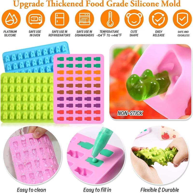 50 Grids Cute Bear Gummy Mold Silicone Bear Jelly Mould with Dropper Candy Chocolate Fondant Moulds DIY Kitchen Baking Tools