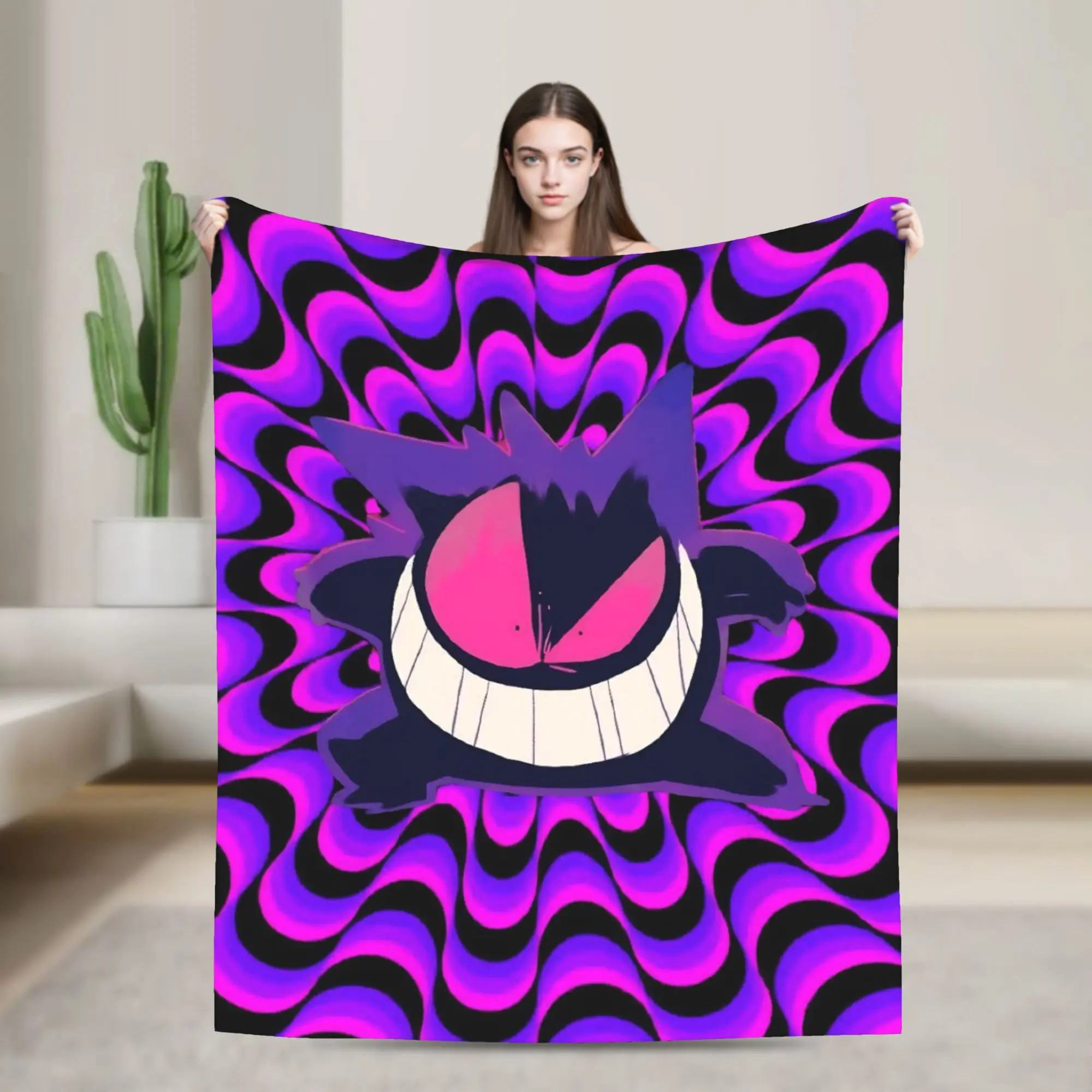 Gengars Poke-Mon Cartoon Flannel Blanket  Vintage Throw Blankets for Home 200x150cm Bedspreads