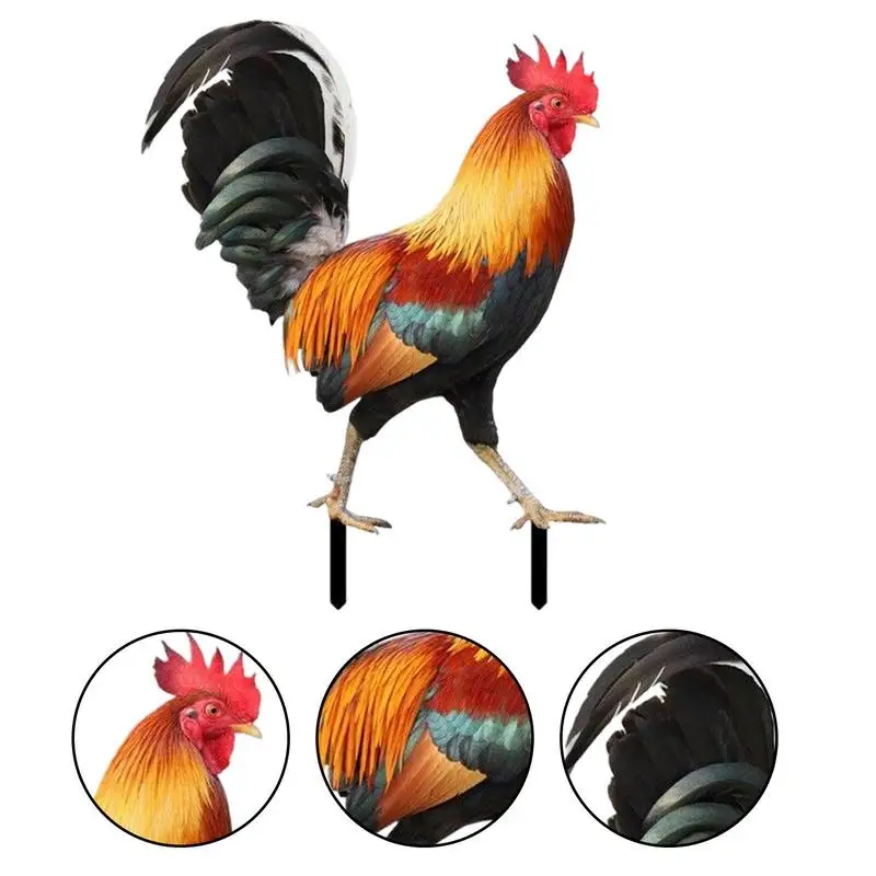 Garden Rooster Statue 2D Acrylic Chicken Sculpture For Yard Decor Garden Figurines Flat Acrylic Rooster Decor Garden Statue