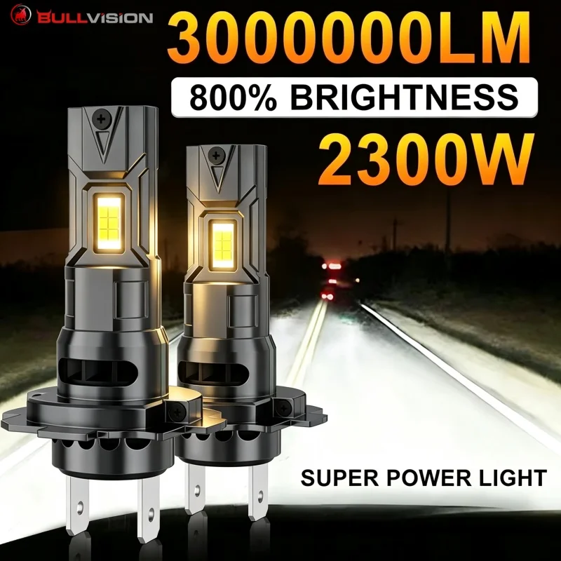 Bullvision H7 H4 H1 H11 LED Headlight Bulb Wireless 6000K H8 H9 9005 9006 HB3 HB4 9012 Car Headlamp Auto Diode Lamps Turbo LED