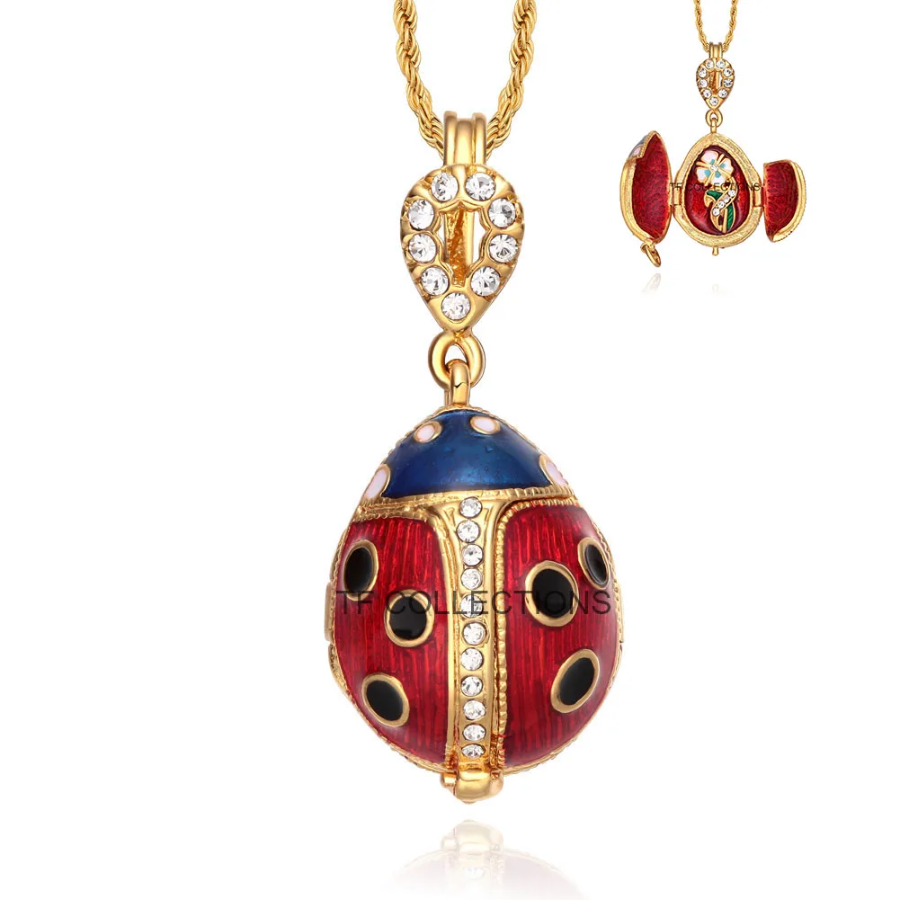 

YAFFIL 2024 Handmade Ladybird Brass Pendant Women Vintage Egg Hollow Charm Crystal Rhinestone Necklace Luxury Gift To Women