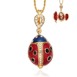 YAFFIL Red, Black And Gold Enamel Ladybug Decorative Pendant With Diamond Set Opening Necklace