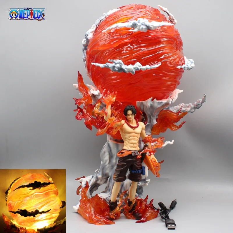 40cm One Piece Gk Portgas·d· Ace Standing Pose Fire Fist Fire Ring Flame Fireball Luminous Figure Model Ornaments Peripherals To