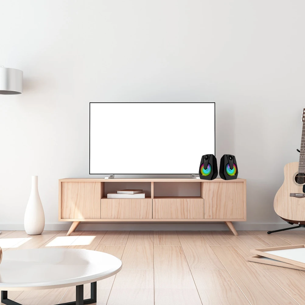 

2 Pcs Multimedia Speakers Digital Power Supply LED Light Audio USB Bass Computer Speaker x 2 Stable Sound High Quality