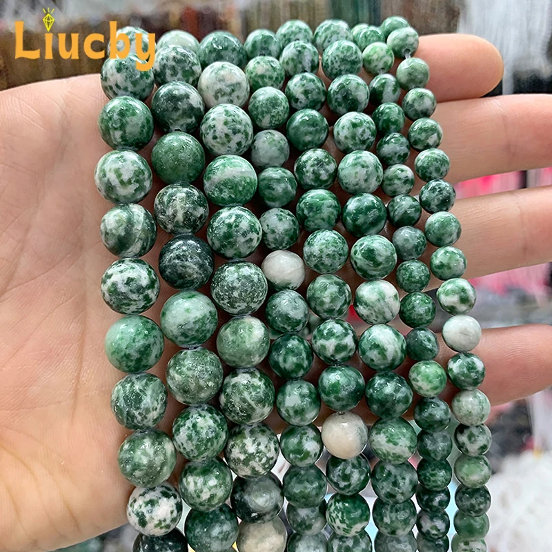 Naturstein grüner Fleck Stein perlen für Schmuck machen DIY Frau Hands chnur halbe Kette Zubehör Geschenk 15 "Zoll 4/6/8/10/12mm – Detail 4