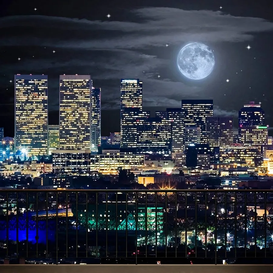 

Los Angeles Moonlight Full Moon City Skyline backdrops High quality computer print scenic Photography Studio Backgrounds