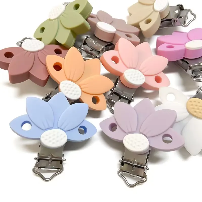 1PC food grade flower Silicone clip Focal Beads DIY Pacifier Chain Clips Toy Jewelry Accessories