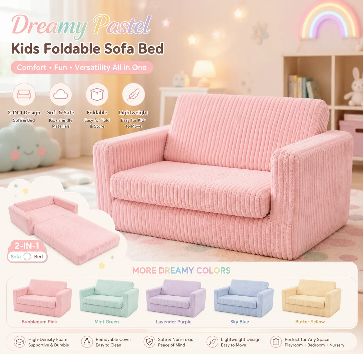 Factory Wholesale High-density Foam Fold-out Kids Sofas for Playing Reading Compressed Baby Toddler Play Couch Sofa Seat Chair