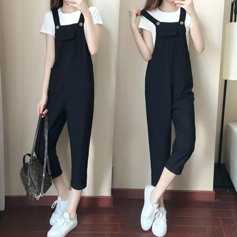 Jumpsuits Women Spring Ankle-length Suspenders All-match Solid Loose 4XL Womens Leisure Korean Style Stylish Chic Monos Mujer