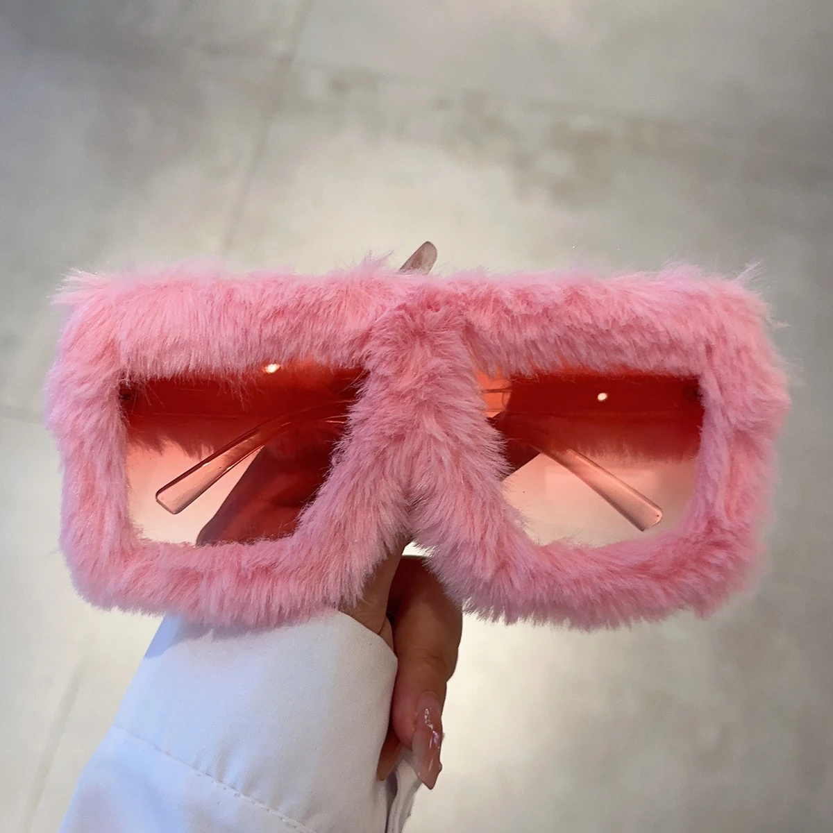 KAMMPT Oversized Square Women Sunglasses New Fashion Furrry Frame Gradient Shades Eyewear Retro Brand Design Winter Sun Glasses