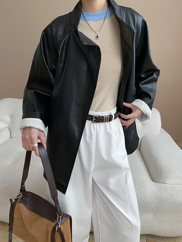 FANAN 黒革のジャケット女性のためのスタンドネックシングルブレストエレガントなコートオフィスレディ女性服 2025 秋新