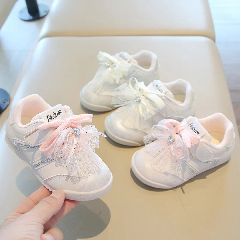 Girls Breathable Casual Shoes Girls Student Non-slip Bow Sneakers Children Kids Lightweight Comfortable Baby White Shoes Casual